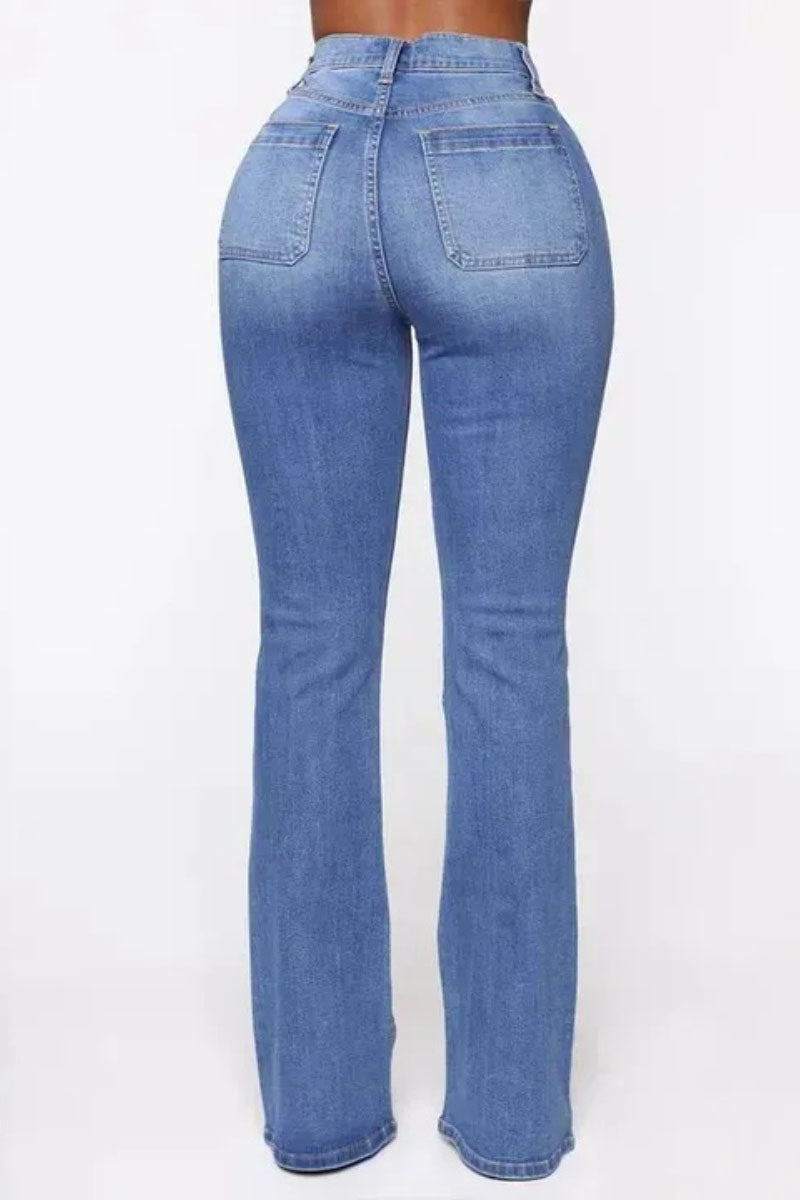 [Pre-Sale] Plus Size Blue Casual High Waist Front Button Jeans